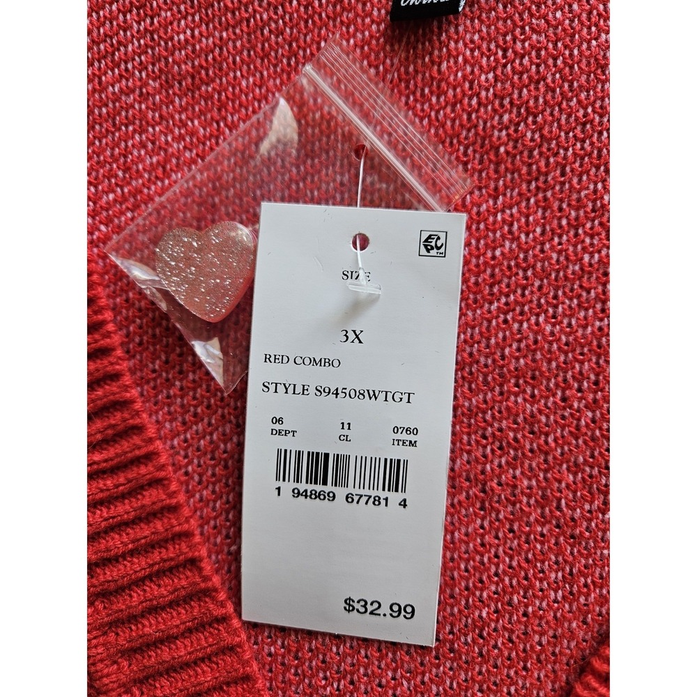 NWT 33 Degrees Red Knit Cardigan Sweater W/Pink Hearts and Sparkly Buttons, 3X - Picture 7 of 7